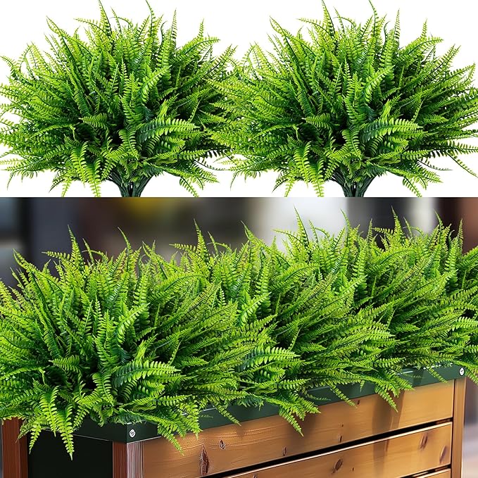 Nigirior 24 Bundles Artificial Fake Plants for Outdoor Faux Boston Fern for Home Decor UV Resistant Fake Plants Greenery for Front Porch Planter Indoor or Outdoor (Green)