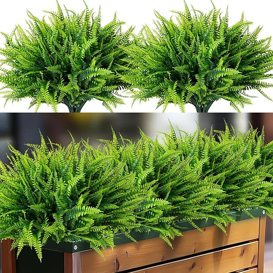 Nigirior 24 Bundles Artificial Fake Plants for Outdoor Faux Boston Fern for Home Decor UV Resistant Fake Plants Greenery for Front Porch Planter Indoor or Outdoor (Green)