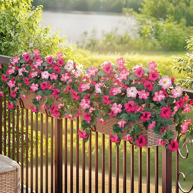 HyeFlora Artificial Flowers for Outdoors 2PCS Faux Petunias Silk Fake Flowers for Outside Planter UV Resistant Realistic Home Garden Porch Decor (Pink)