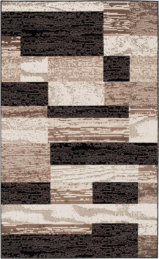 SUPERIOR Indoor Area Rug, Jute Backed, Modern Geometric Patchwork Floor Decor for Bedroom, Office, Living Room, Entryway, Hardwood Floors, Rockwood Collection, 6' x 9', Chocolate