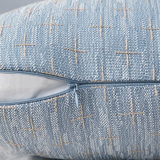MIULEE Pack of 2 Decorative Burlap Linen Throw Pillow Covers Modern Farmhouse Pillowcase Rustic Woven Textured Cushion Cover for Sofa Couch Bed 20x20 Inch Light Blue