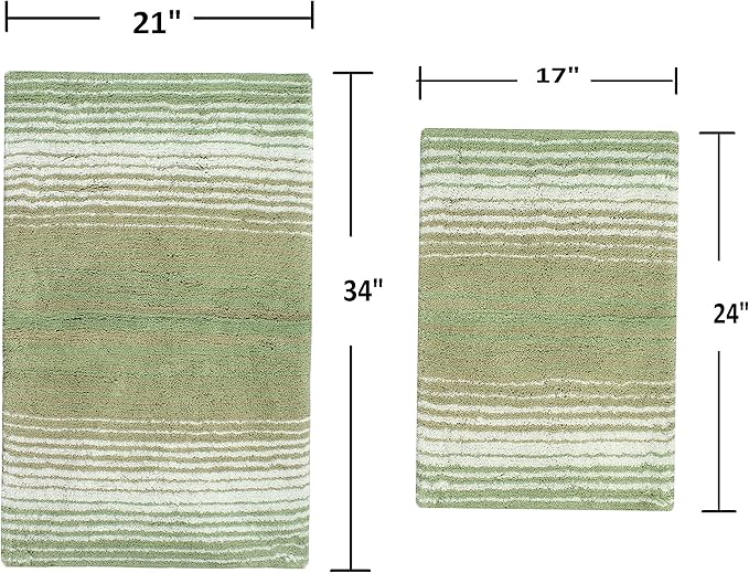 Home Weavers 100% Cotton Gradiation Collection Bathroom Décor | Washable Rug | Bathroom Mat | Kitchen Mat | Bathroom Rug Set | Bath Mat Set | Bath Floor Mat Non Slip, 2 Piece Set(S+M), Sage