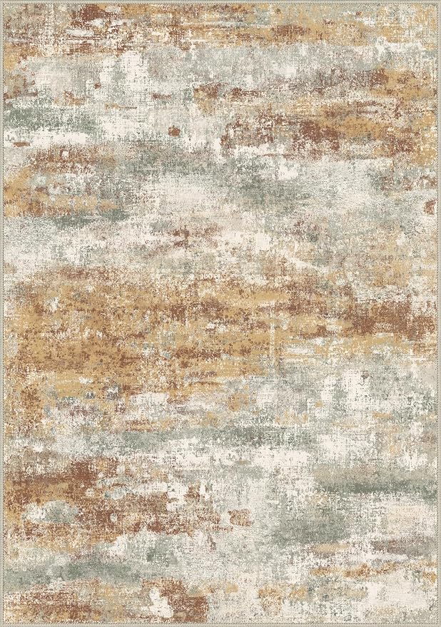 BEIMO Area Rugs 5x7 for Living Room Bedroom, Modern Abstract Machine Washable Rug, Soft Low Pile Floor Cover with Non Slip Backing for Dining Room, Orange Green