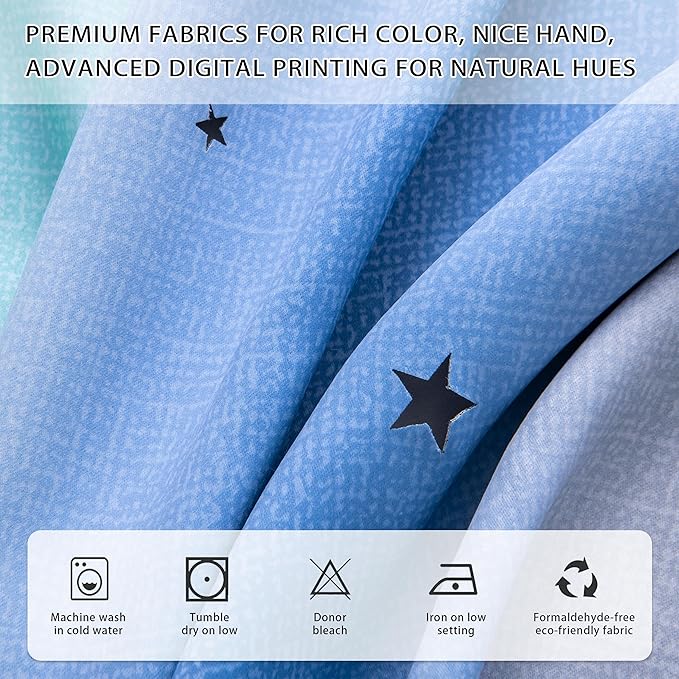 XiDi Blue Green Grey Curtains 96 Inches Long for Girls Bedroom 2 Panels Set, Blackout Rainbow Grommet Curtains for Kids Room Decor, Unicorn Wall Decals Drapes for Little Girl Nursery 34 Inches Wide
