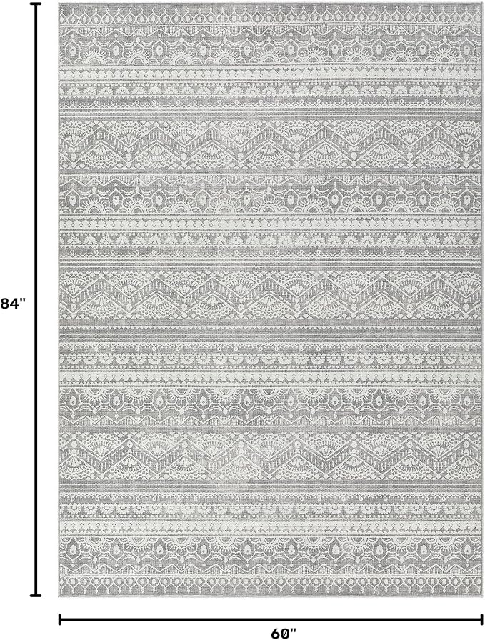 Tortania Area Rug Living Room Rugs - 5x7 Washable Large Soft Neutral Boho Moroccan Bohemian Farmhouse Rug Indoor Floor Carpet for Bedroom Under Dining Table Home Office Decor - Neutral Grey