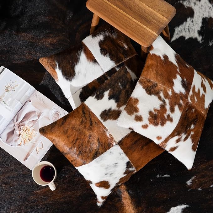ecowhides 100% Genuine Brazilian Cowhide Pillow Cover – Luxury Leather Decorative Cushion for Rustic & Western Home Décor