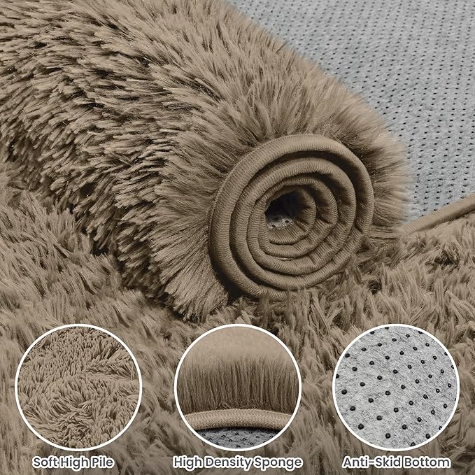 5x7 Area Rug for Living Room, Ultra Soft Fluffy Shag Rugs for Bedroom, Non-Slip Large Fuzzy Plush Rug Indoor Floor Carpet for Nursery Kids Office Dorm Modern Decor, Gray Camel