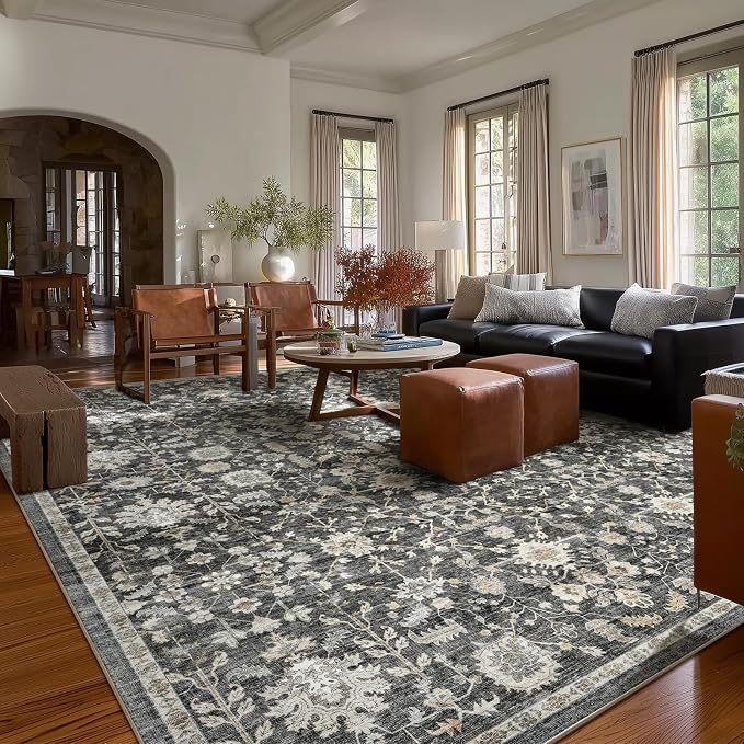 Washable Rugs for Living Room: 10x14 Area Rugs for Bedroom Ultra Soft Non-Slip Stain Resistant Vintage Boho Large Carpet for High-Traffic Dining Room - Farmhouse Decor