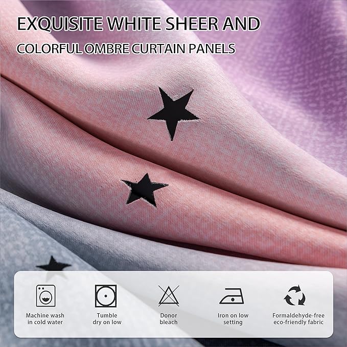 XiDi Curtains for Girls Bedroom Kids Room Unicorn Princess Theme Home Decor 63 inches Length Grey/Pink/Purple, W52 X L63 2 Panels