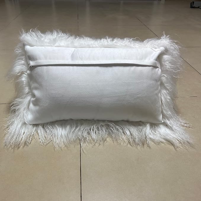 100% Real Mongolian Lamb Fur Cushion Cover/Pillowcase (12x20inch,White) 1