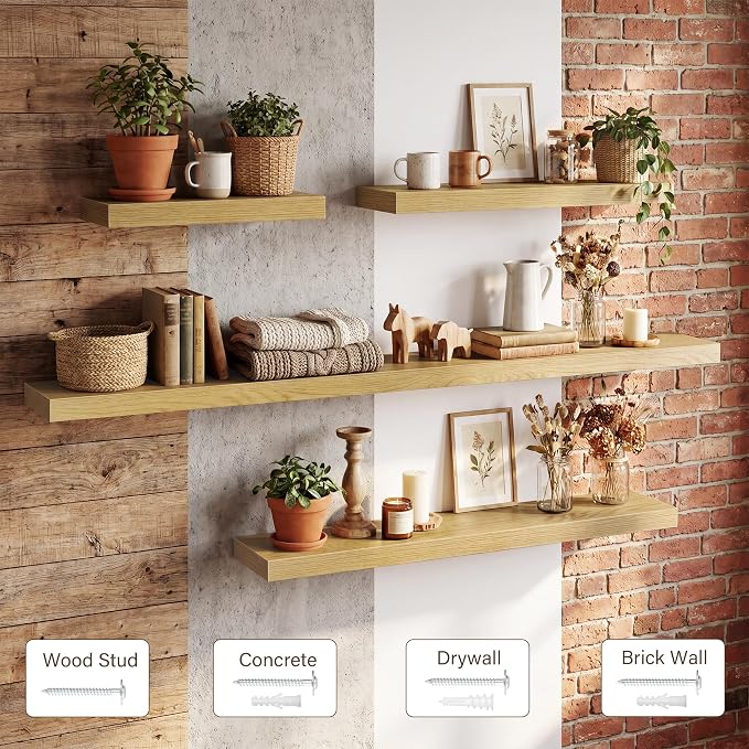 Acovy 72in Long Floating Shelves for Wall Set of 2, Wood Wall Shelves for Bathroom Bedroom Kitchen Living Room Laundry Room, Modern Floating Shelf for Home Decor