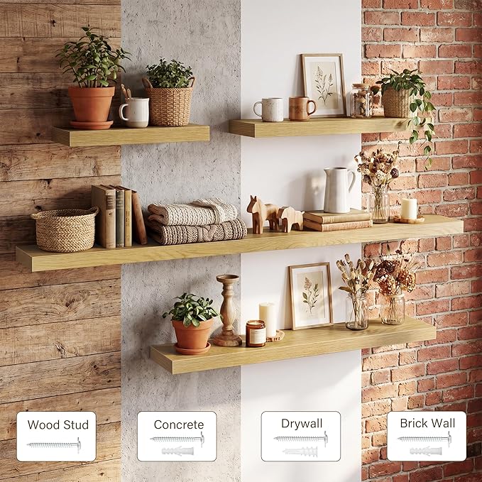 Acovy 55in Long Floating Shelves for Wall Set of 2, Wood Wall Shelves for Bathroom Bedroom Kitchen Living Room Laundry Room, Modern Floating Shelf for Home Decor