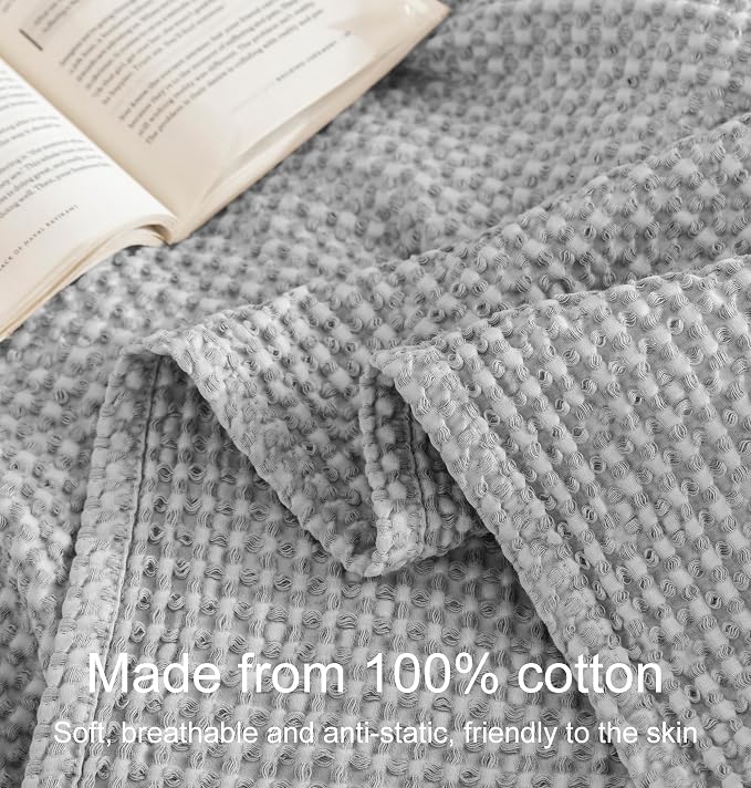 Talasily 100% Cotton Blanket Twin XL Size for Bed - Spring and Summer Cooling Lightweight & Breathable Bedding -Soft Waffle Weave Christmas Blanket, Machine Washable,Gray,66x90 Inches