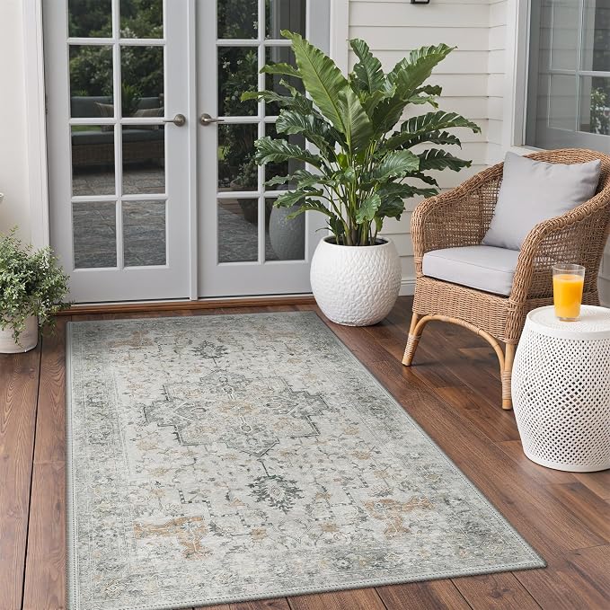 GENIMO Outdoor & Indoor Area Rug 2'x 3', Waterproof, Non-Shedding, Easy Cleaning, Boho Mat for Patio, Living Room, Balcony, Dining Room, RV, Deck, Bedroom, Camping, Outside Carpet,Light Grey Brown