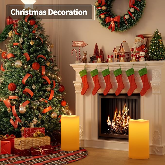 Outdoor Flameless Candles Waterproof: 6" x 12" Extra Large LED Battery Operated Flickering Pillar Candles with Timer Remote Control Fake Tall Plastic Electric Candles for Porch Laterns Patio