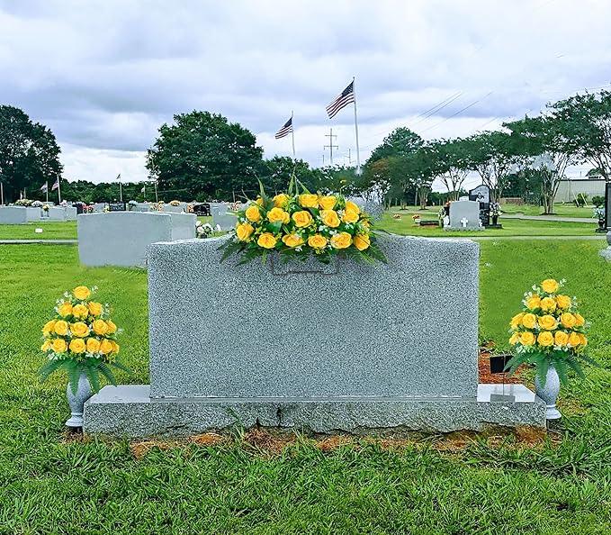 DONODA 2 Sets of Artificial Cemetery Flowers， Outdoor Grave Decorations Roses
