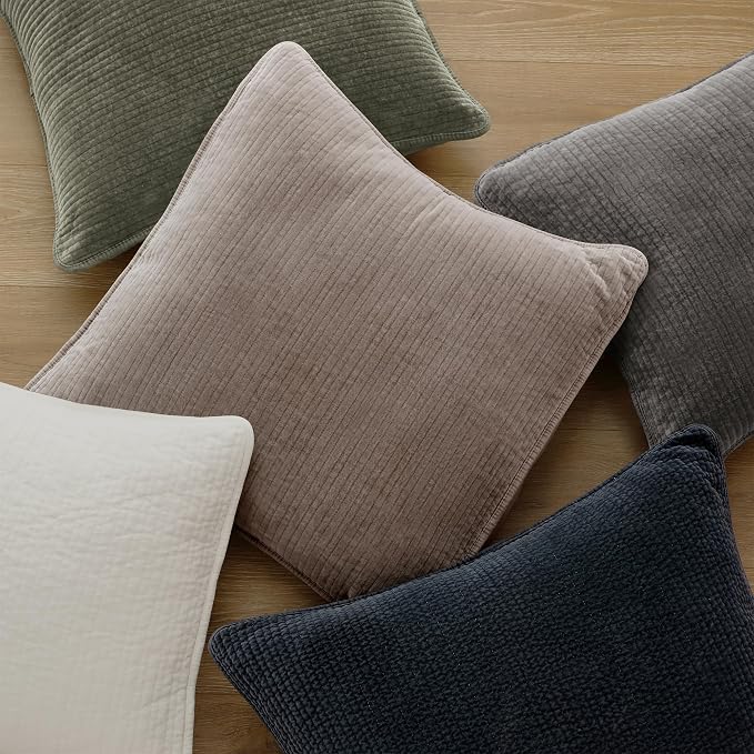 HiEnd Accents Stonewashed Velvet Quilted Euro Sham, 27x27 inch, Taupe Solid Color, Classic Traditional Rustic Style Luxury Bedding