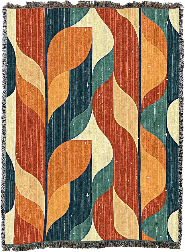 Pure Country Weavers Organic Shapes Blanket - Mid Century Modern - Gift Tapestry Throw Woven from Cotton - Made in The USA (60X80)