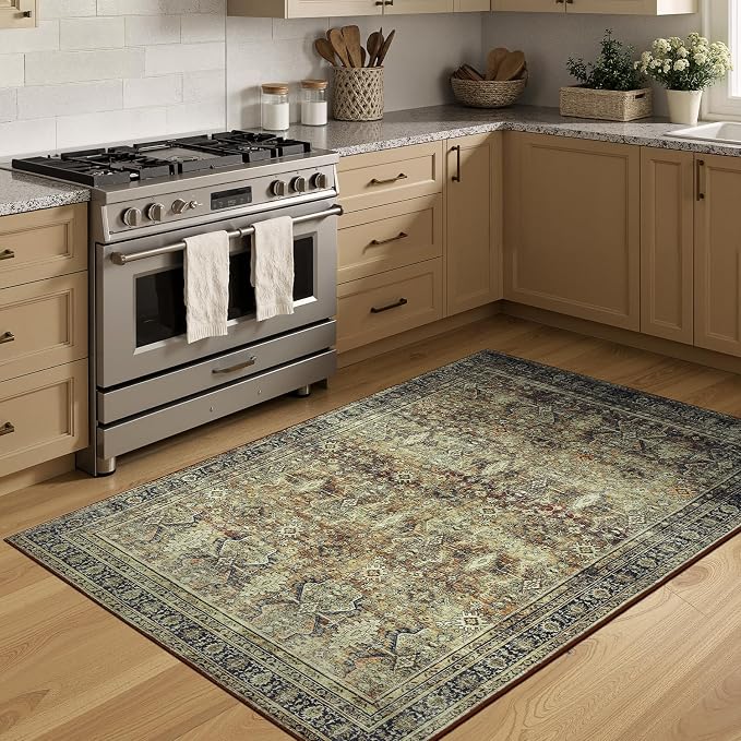 Lofus 4x6 Area Rug for Entryway,Brown Non Slip Area Rugs for Kitchen, Washablee Soft Rugs for Bedroom, Living Room, Tool Room Nursery Room