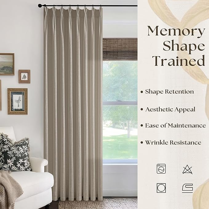 90 Inch Pinch Pleated Curtains for Living Room Thick Linen Textured Drapes 90 Inches Long Pinch Pleat Drapes Burlywood Birch Farmhouse Semi Sheer Privacy Curtain for Dining Room Bedroom 1 Panel 50x90