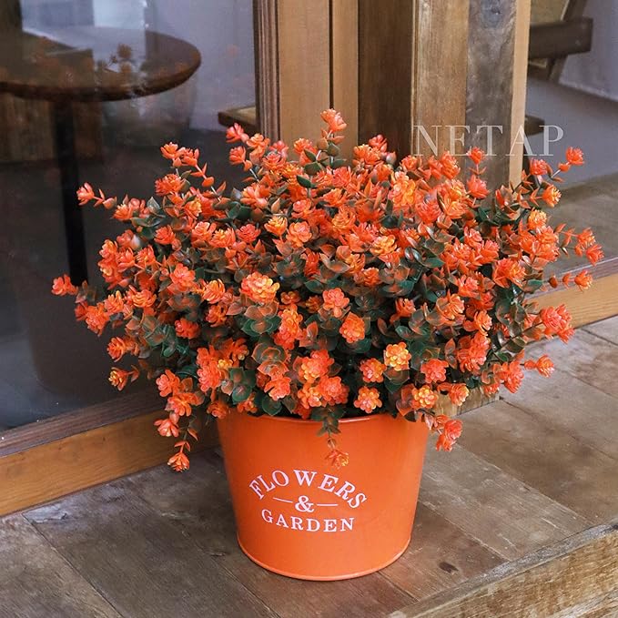 NETAP Outdoor Artificial Flowers UV Resistant, 20 Bundles Fake Realistic Floral Greenery Plants for Outside Porch, Window Boxes, Garden, Yard, Inside Home Table Decor,GreenOrange