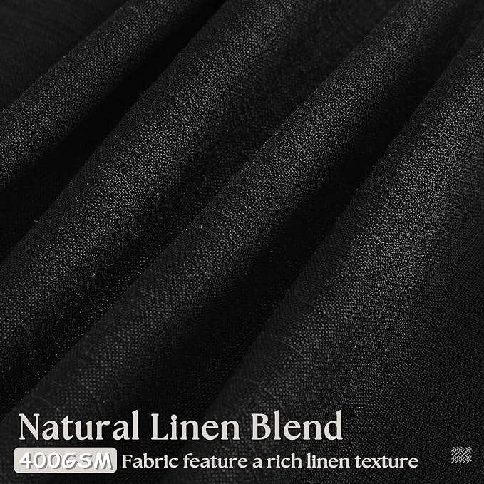 Linen Curtains 108 Inches Long 2 Panels Set for Living Room Farmhouse Boho Linen Textured Pinch Pleated Memory Shape Light Filtering Ceiling Semi Sheer 108 Inch Window Curtain with Hook Rings Black