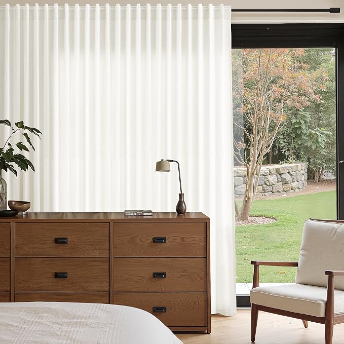 Nanspring Natural Linen Curtains 105 Inches Long for Living Room 2 Panel Set with Back Tab Modern Rustic Long Curtain Light Filtering Window Treatments Semi Sheer Drapes for Bedroom Cream W50 x L105