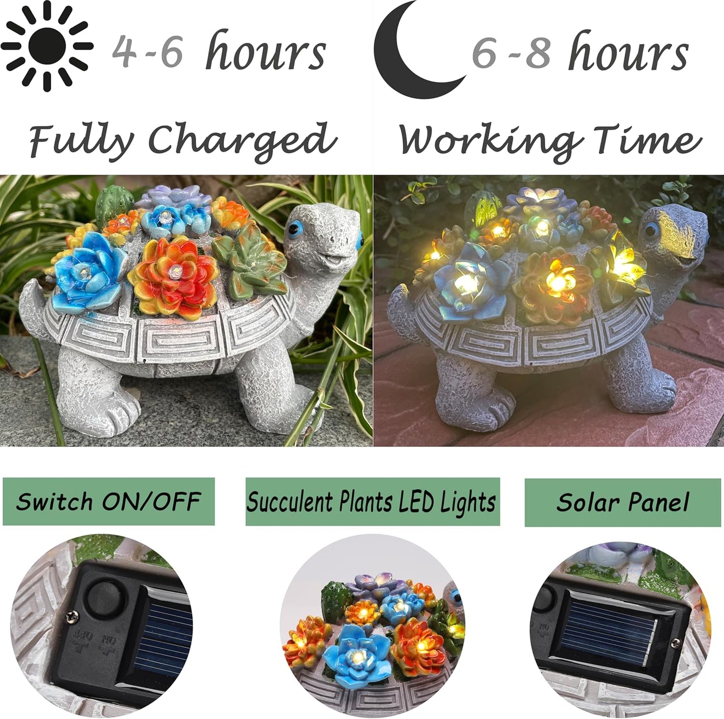 Solar Garden Outdoor Turtle Figurines with LED Lights Lawn Decor Tortoise Statue for Outside Yard Patio Front Porch Balcony Home Ornament Housewarming