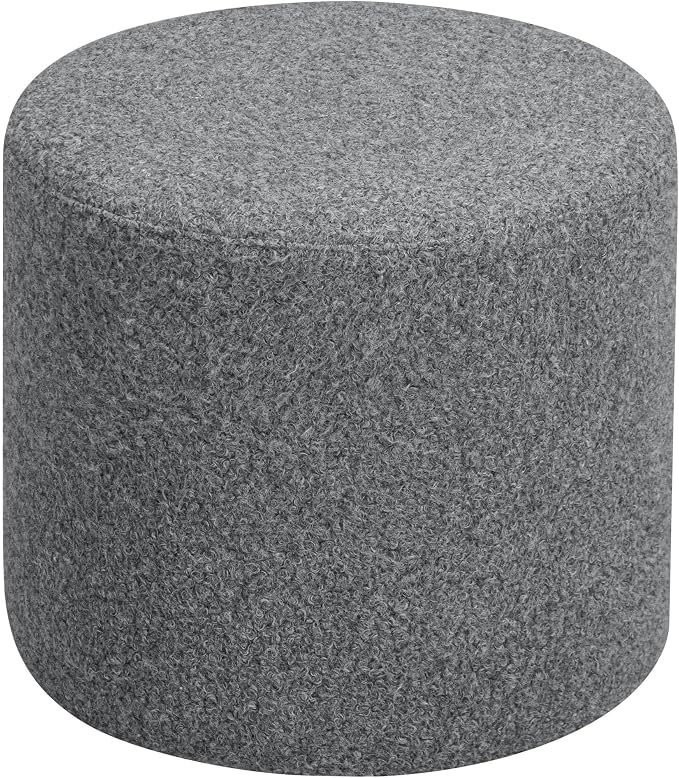 Studio Living Wentworth 19" Round Ottoman, Urban Transitional, Fully Assembled, Faux Sherpa Fabric, Gray