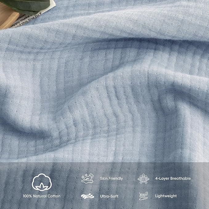 FOSSA Muslin Blanket 4-Layer 100% Cotton Gauze Blanket with Fringe 50"x70" | Super Soft Breathable Lightweight All Season & Decorative Blanket or Bed, Sofa, Office (Cornflower Blue,Throw XL)