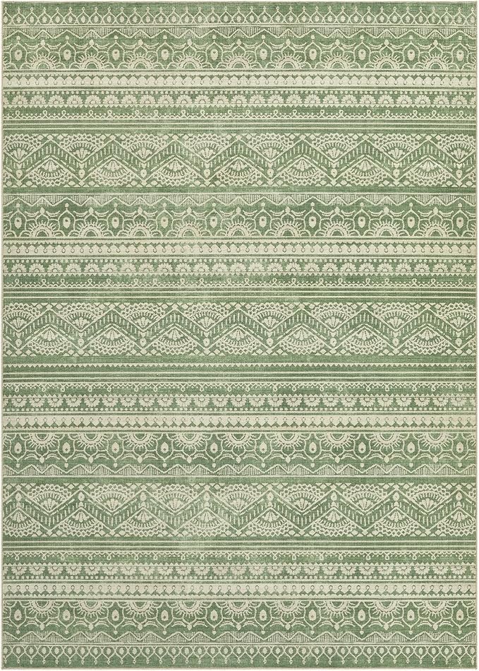 Tortania Area Rug Living Room Rugs - 5x8 Washable Large Soft Neutral Boho Moroccan Bohemian Farmhouse Rug Indoor Floor Carpet for Bedroom Under Dining Table Home Office Decor - Green