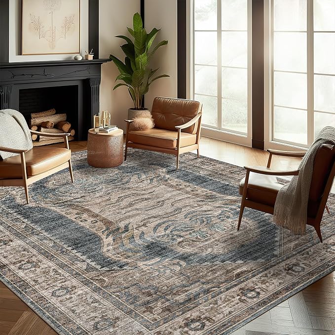 CHAMPLANT Washable Area Rug 10'x14' Boho Design Non-Shedding Easy Care Ideal for High Traffic Areas in Living Room Bedroom Office Coffee Table Kitchen Large Carpet