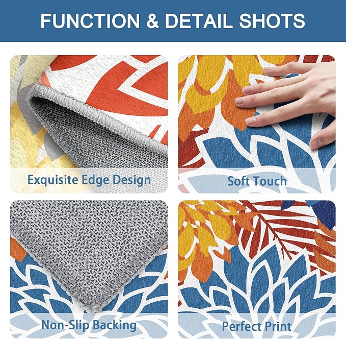 Colorful 9x12 Outdoor Area Rug Washable Multicolored Patio Rug Tropical Botanical Floral Chenille Waterproof Outdoor Carpet Non-Slip for Deck, Backyard, Porch, Vivid Dahlia