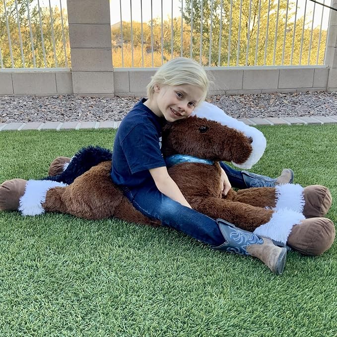Tezituor 35Inches Large Horse Stuffed Animal, 3 Feet Realistic Stuffed Pony Plush Toy, Hugging Soft Chocolate Horse Plush Body Pillow Gift for Kids Girlfriend