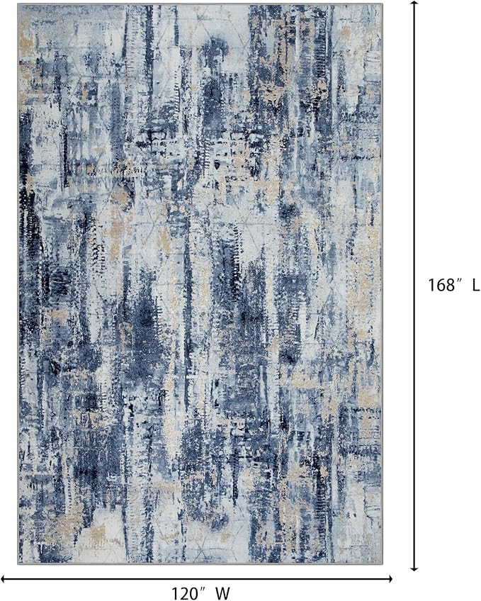 10x14 Area Rugs Washable Rug: Modern Abstract Living Room Rug Soft Anti-Skid Thin Carpet Indoor Floor Non-Shedding Carpets for Bedroom Dining Room Farmhouse Nursery Home Office Blue Gold