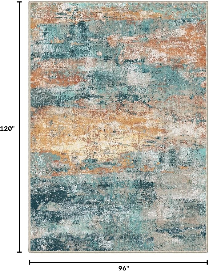 BEIMO Area Rugs 8x10 for Living Room Bedroom, Modern Abstract Machine Washable Rug, Large Soft Low Pile Floor Carpet with Non Slip Backing for Dining Room, Blue/Orange