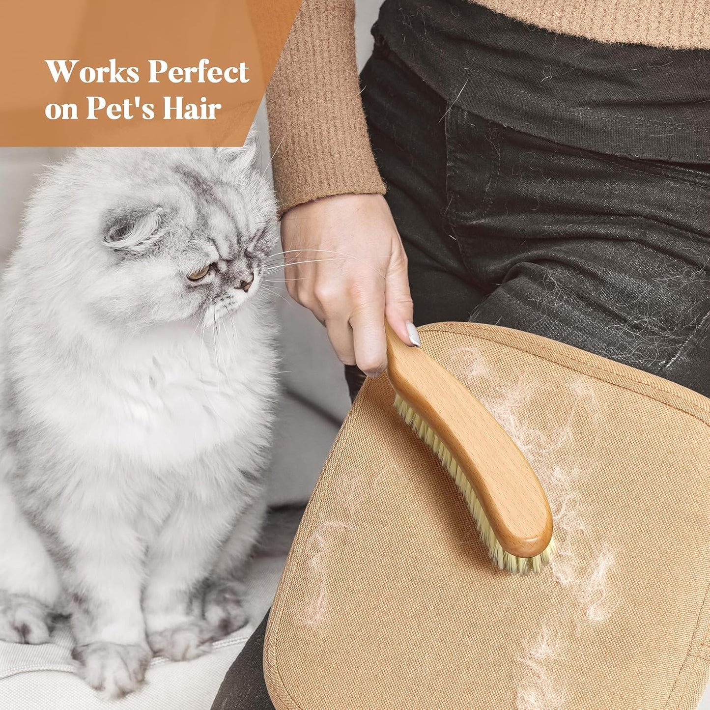 BFWood Clothes Brush - Bristle Lint Brush for Suits, Cashmere, Wool, Velvet, Suede and Pet Hair - Large Beech Wood Handle