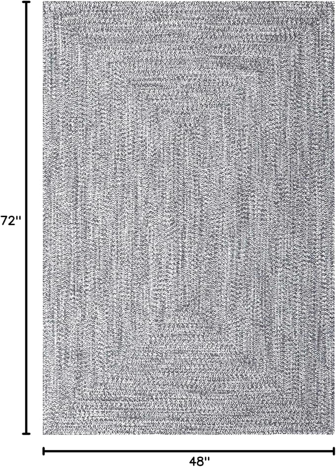 Superior Large Indoor/Outdoor Area Rug, Multi-Tone Reversible Braided Floor Decor for Patio, Front Porch, Entryway, Living Room, Office, Nursery, Artistic Home, 4' x 6', Charcoal-White