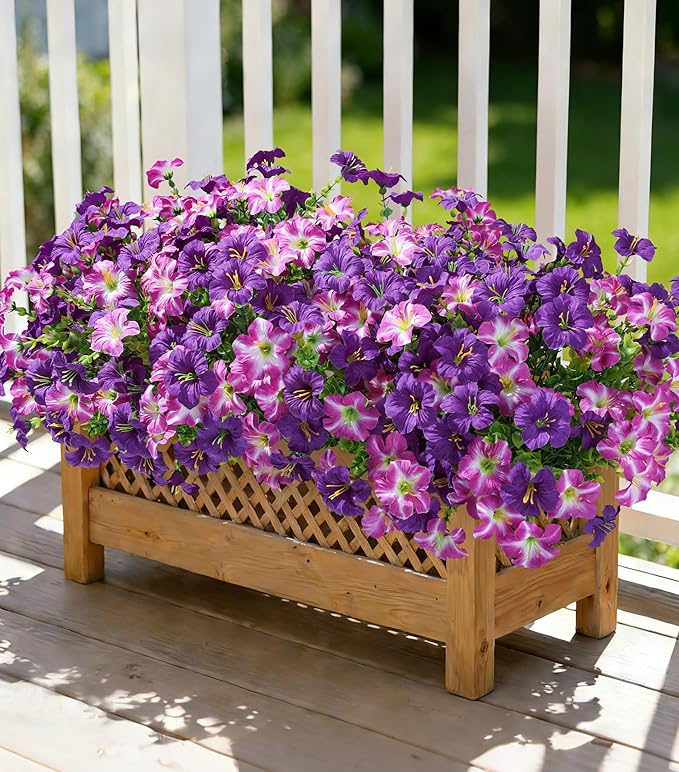Artificial Flowers for Outdoors Decoration, 20 Bundles Faux Morning Glory with Eucalyptus Look Real UV Resistant Fake Plants Silk Flowers for Outside Yard Gardens Porch Patio Planter Home Urn, Mix