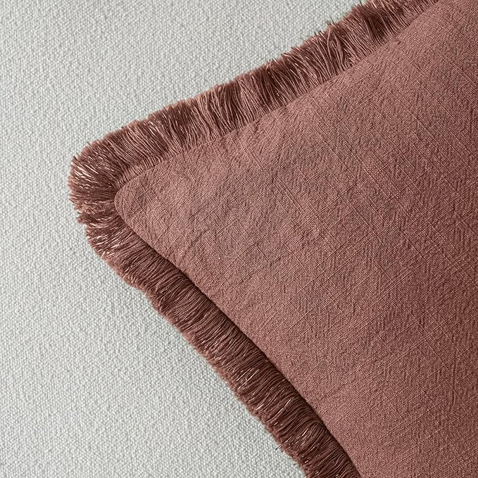 MIULEE Decorative Throw Pillow Covers Neutral Linen Fringe Throw Pillows Set of 2 Autumn Glaze Boho Farmhouse Cushion Covers with Tassels for Couch Sofa Bed Living Room Fall Decor 20x20 Inch