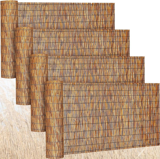 Barydat 4 Pcs 3 x 16.4 ft Bamboo Privacy Screen, Reed Fence Roller Patio Decorative Fences Reed Screen Curtain for Garden Backyard Patio Balconies