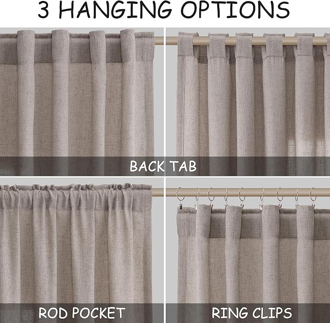 Brownish Grey Linen Curtains 96 Inches Long for Living Room Back Tab Vintage Rustic Farmhouse Light Filtering Curtain Burlap Textured Linen Drapes 96 Inch Length for Dinning Room Bedroom 52x96 8 FT