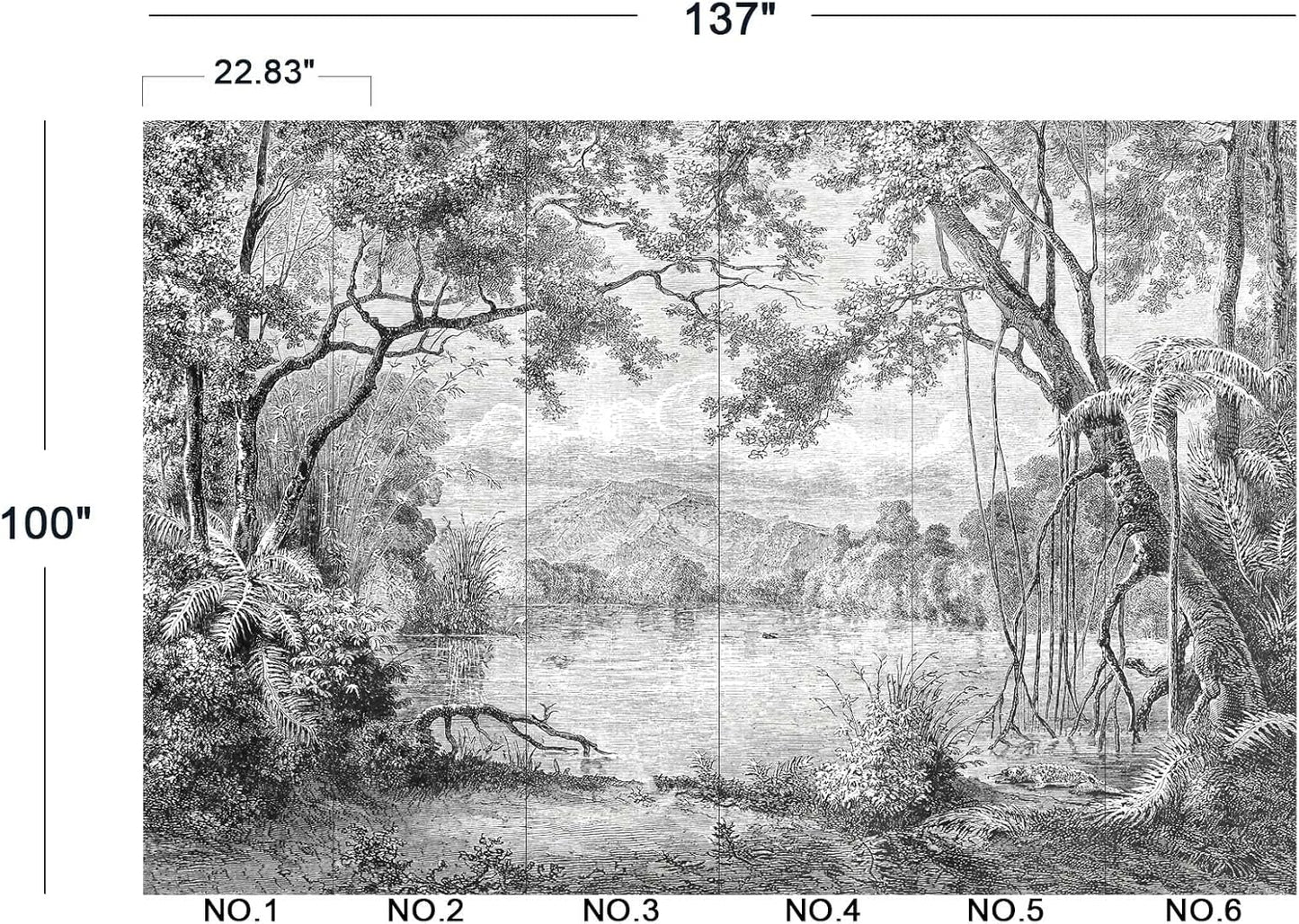 Black and White Tropical Rainforest Wall Mural Wallpaper for Bedroom 137" x 100"
