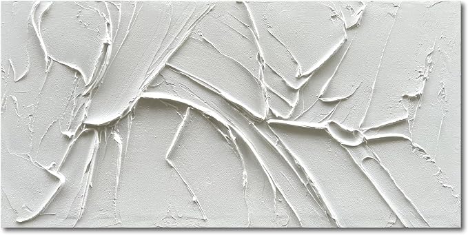 NANKAI Hand-Painted Thick Texture White Minimalist Oil Painting 30x60 Inch Large Contemporary Art Oil Painting, Home, Office Wall Decoration Art