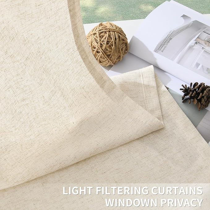 Guken Pinch Pleated Linen Curtains 84 Inch Length for Living Room Bedroom Natural Cream Modern Farmhouse Boho Semi Sheer Back Tab Draps with Hooks Rings 84 Inches Long Beige Ivory 2 Panels Set
