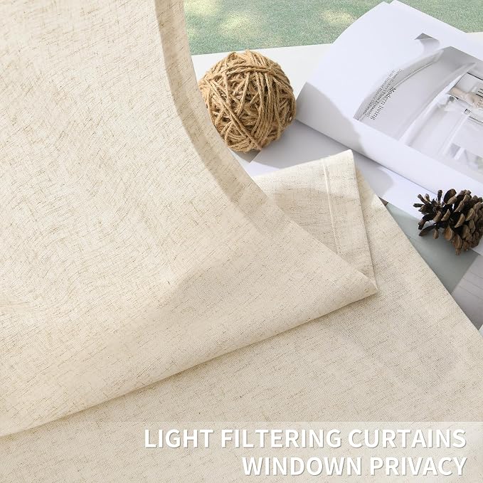 Extra Long Pinch Pleated Linen Curtains 110 Inch Length 2 Panels for Living Room Bedroom Natural Cream Beige Modern Farmhouse Boho Window Curtain Light Filtering Ceiling to Floor Back Tab Draps 40x110