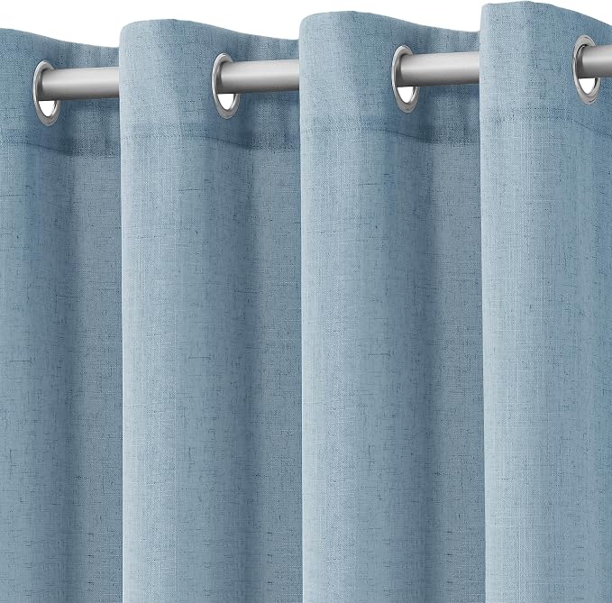 Dusty Blue Linen Curtains 108 Inches Long for Living Room Light Filtering Semi Sheer Cozy Large Ceiling Window Curtain Neutral Grommet Privacy Drapes for Living Room Loft Sunroom 52x108,2 Panel