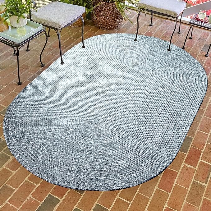 Superior Indoor/Outdoor Area Rug, Dual-Tone Reversible Braided Floor Decor for Patio, Front Porch, Entryway, Living Room, Office, Nursery, Artistic Home, 8' x 10', Lagoon Breeze-White