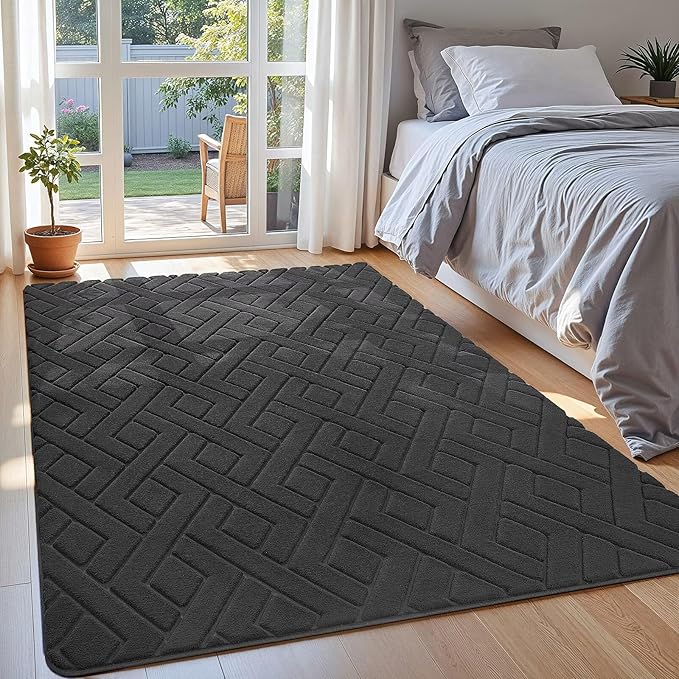 Macgace Ultra Soft Dark Grey Area Rug for Bedroom, 3x5 Modern Geometric Shag Rugs with Nonslip Backing for Living Room, Washable Fuzzy Carpet for Cozy Kids Room Nursery