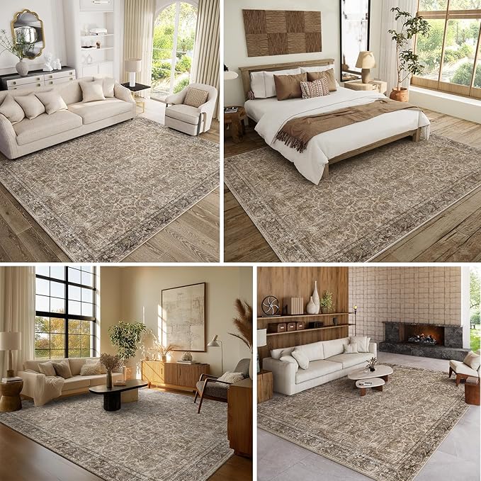 Washable Rugs for Living Room: 8x10 Area Rugs for Bedroom Ultra Soft Non-Slip Stain Resistant Vintage Boho Large Carpet for High-Traffic Dining Room - Farmhouse Decor